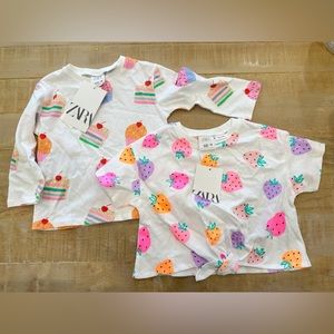 2 Zara baby girl long sleeve crop top cupcakes strawberries pastel colors